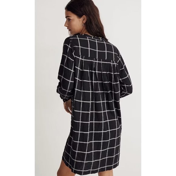 Madewell $118 Collarless Shirtdress Wimdowpane Black Size M NI668 - Picture 3 of 7